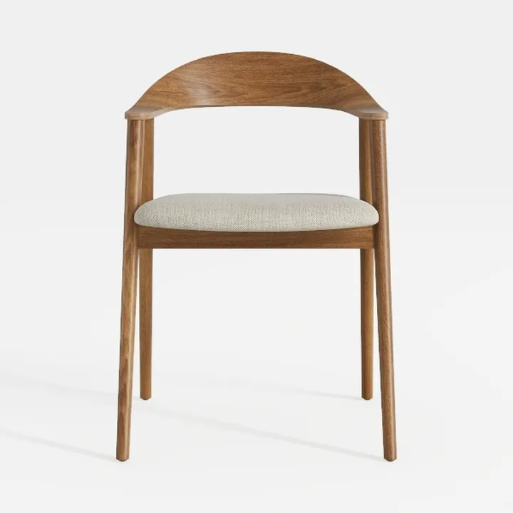 Minimalist Solid Wood Fabric Upholstered Dining Armchair 3D Model
