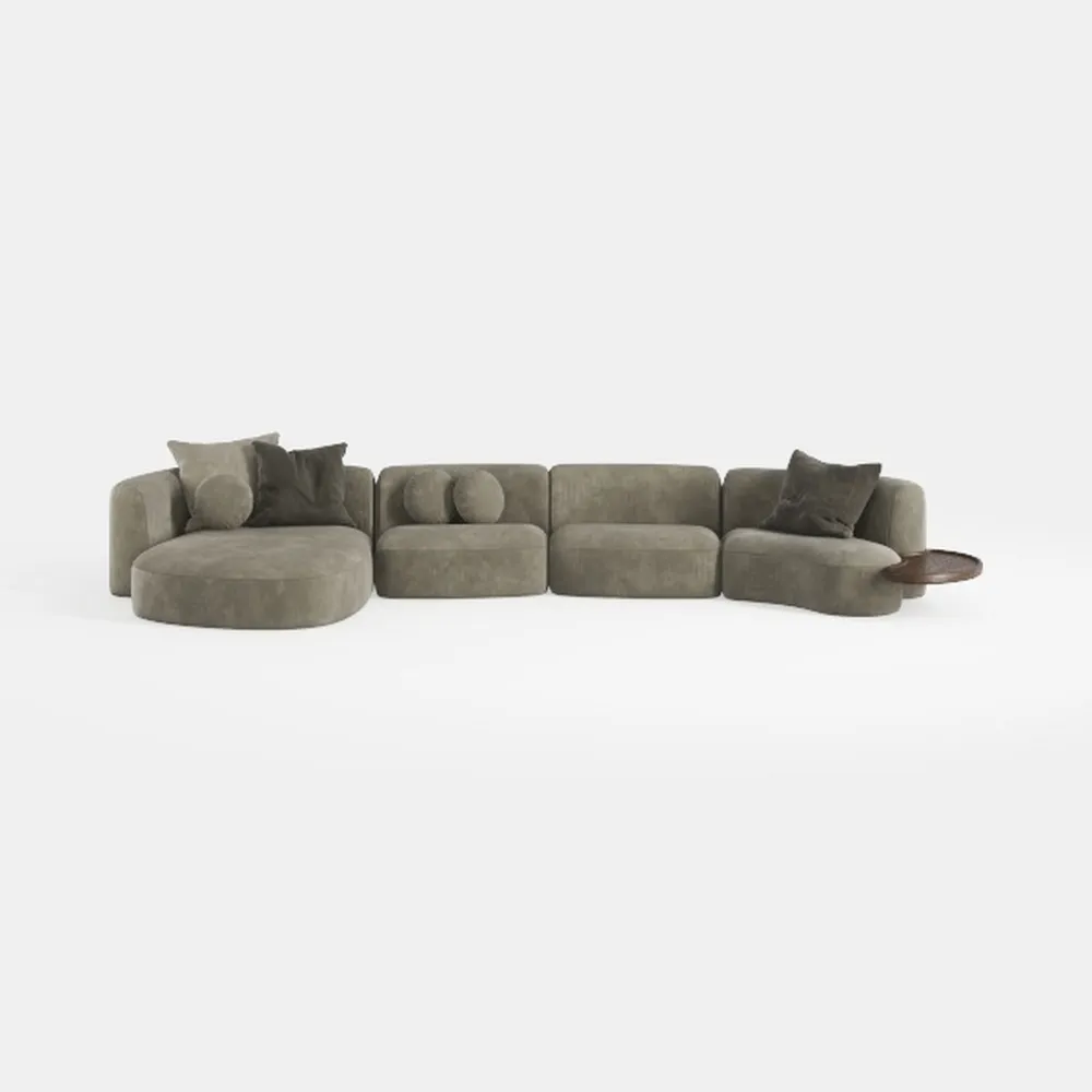 Full Compression Green L-Shaped Sectional Sofa wit