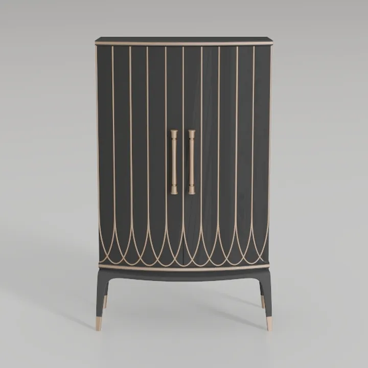 Art Deco Black Solid Wood Gold Accent Tall Storage Cabinet 3D Model