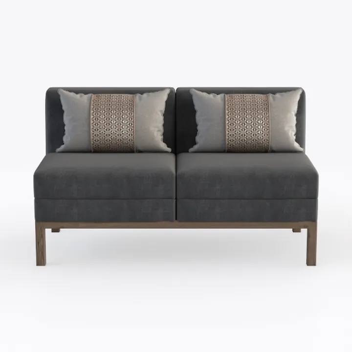 Modern Dark Fabric Solid Wood Two Seat Sofa With Decorative Throw Pillows 3D Model