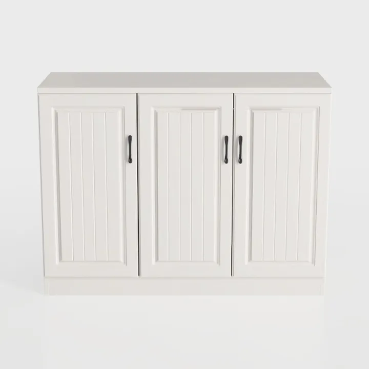 Minimalist White Solid Wood 3 Door Cabinet 3D Model