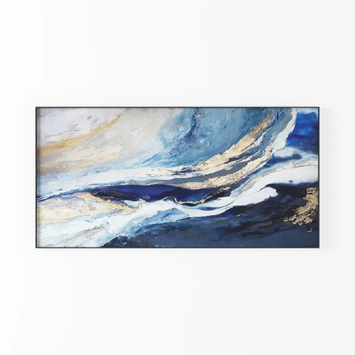 Modern Abstract Blue Gold Fluid Art Wall Decor 3D Model