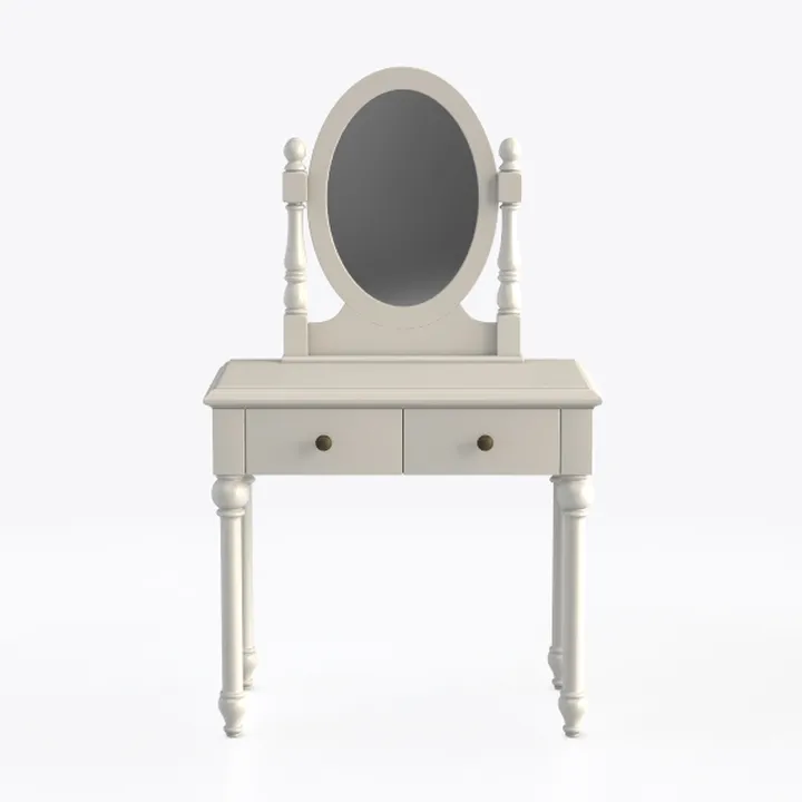 Vintage White Solid Wood Vanity Table with Oval Mirror 3D Model
